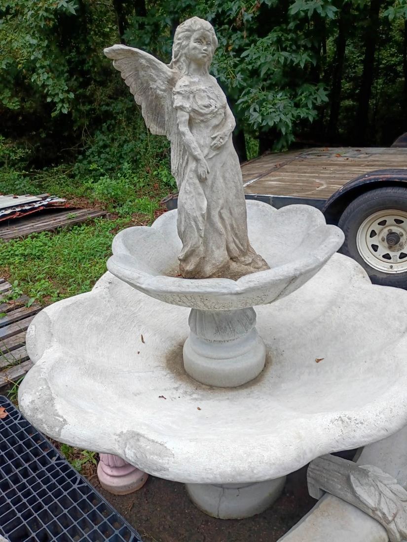 Winged angel fountain standing in scalloped shell bowls, available in Villa Rica, GA
