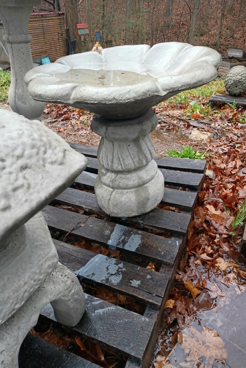Petal flower-shaped concrete bird bath handcrafted in Villa Rica, GA — $60