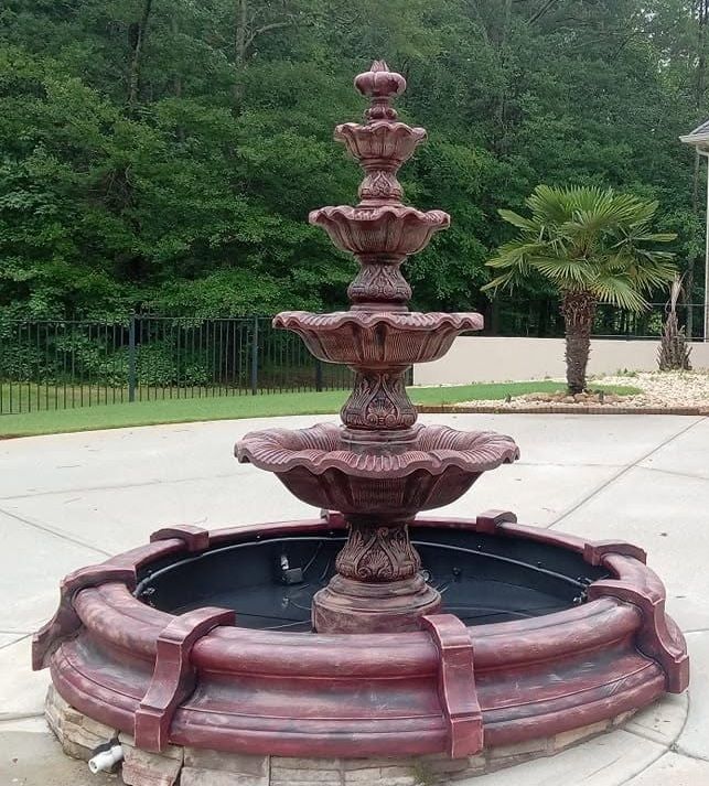 Four-tier fountain hand-finished in a custom burgundy