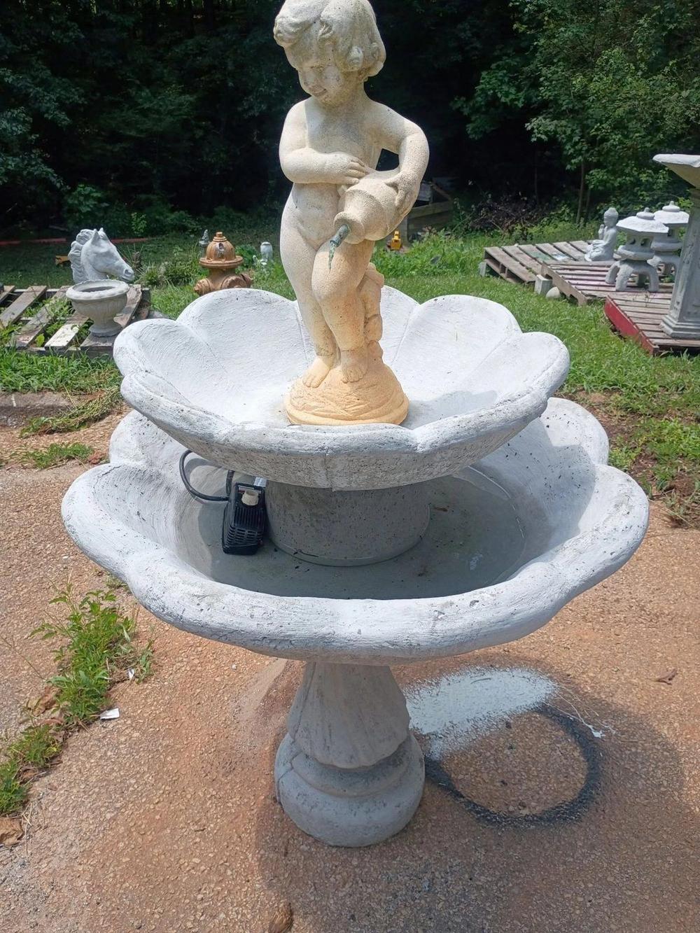 Two-tier cherub pour fountain with scalloped shell bowls finished in white, available in Villa Rica, GA