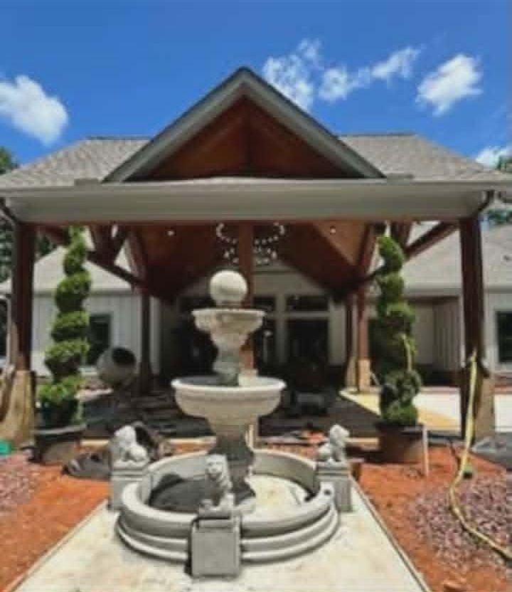 The Majestic, a three-tier ball-top fountain with lion pool surround under a grand pavilion