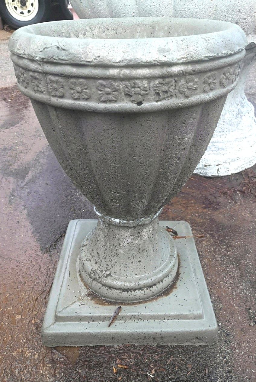 Fluted concrete urn planter with flower band rim, $45, in Villa Rica, GA