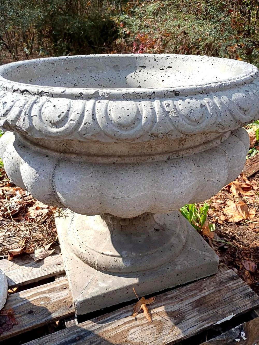 Large egg-and-dart concrete urn planter available in Villa Rica, GA