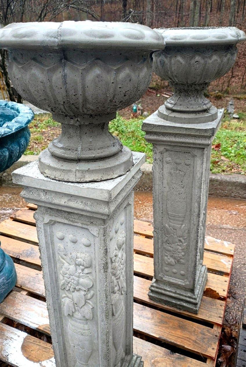 Pair of lotus concrete planters on carved pedestals, $85 each, in Villa Rica, GA